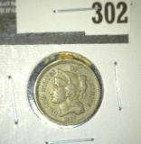 1866 3 Cent Nickel, F, value $25