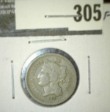 1869 3 Cent Nickel, F, value $25