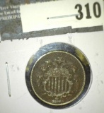 1867 Shield Nickel, no Rays, G dark, G value $25