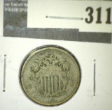 1869 Shield Nickel, G, value $25