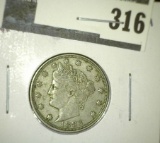 1883 No Cents V Nickel, AU, value $18