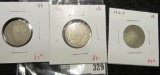 3 V Nickels, 1911, 1912, 1912-D, all grade VG, group value $10