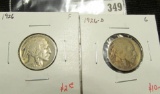 2 Buffalo Nickels, 1926 F & 1926-D G, value for pair $12+