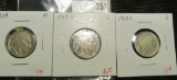 3 Buffalo Nickels, 1927 VF, 1927-D G, 1927-S G, group value $8