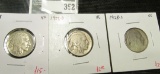 3 Buffalo Nickels, 1928 XF, 1928-D VG, 1928-S VG, group value $19+