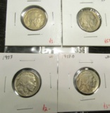 4 Buffalo Nickels, 1937 VF1937-D VF, 1937-S VF+, 1938-D XF, group value $13