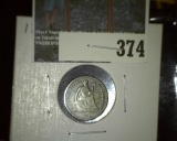 1861 Seated Liberty Half Dime, F, value $30