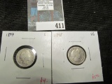 2 Barber Dimes, 1897 G & 1898 VG, value for pair $9