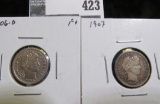 2 Barber Dimes, 1906-D F+ & 1907 F, value for pair $14