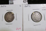 2 Barber Dimes, 1907-O G & 1907-S G+ full rims , value for pair $8