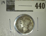 1916-S Mercury Dime, F/VF, value $7