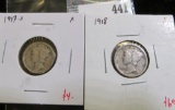 2 Mercury Dimes, 1917-S F & 1918 F, value for pair $10