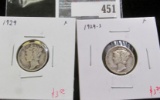 2 Mercury Dimes, 1929 F & 1929-S F, value for pair $7+