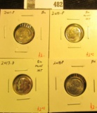 4 BU Roosevelt Dimes, 2011-P, 2017-P, 2017-D & 2018-P, all from Mint Sets, group value $8