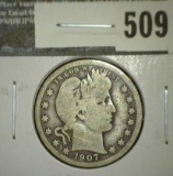1907 Barber Quarter, VG, value $10