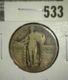 1928-S Standing Liberty Quarter, F toned, value $9