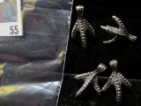 4 silver rooster / chicken / cock fighting claw charms, handmade from a custom made mold, 10 grams