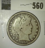 1898 Barber Half Dollar, VG, value $20