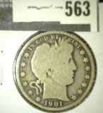 1901 Barber Half Dollar, G, value $17