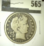 1903-S Barber Half Dollar, VG, value $19