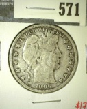 1906-D Barber Half Dollar, VG, value $17