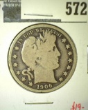 1906-O Barber Half Dollar, VG, value $19