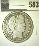 1910 Barber Half Dollar, VG, LOW MINTAGE, value $30