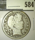 1911 Barber Half Dollar, G, value $16