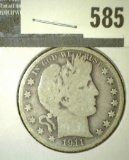 1911-D Barber Half Dollar, VG, LOW MINTAGE, value $17