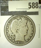 1912-D Barber Half Dollar, VG, value $17