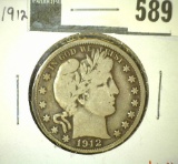 1912-S Barber Half Dollar, F, value $45