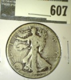 1920-S Walking Liberty Half Dollar, VG, value $18+