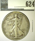 1937-S Walking Liberty Half Dollar, VF, value $16