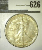 1938-D Walking Liberty Half Dollar, XF, key date, low mintage, value $160