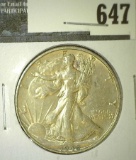 1946-S Walking Liberty Half Dollar, XF+, value $18