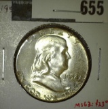1952 Franklin Half Dollar, BU toned, MS63 value $23, MS65 value $70