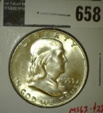 1953-D Franklin Half Dollar, BU, MS63 value $23, MS65 value $110