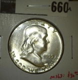 1955 Franklin Half Dollar, BU, MS63 value $30, MS65 value $55