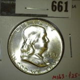 1956 Franklin Half Dollar, BU, MS63 value $25, MS65 value $42