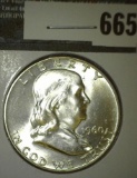 1960 Franklin Half Dollar, BU MS63+, value $18