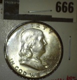 1961 Franklin Half Dollar, BU, MS63 value $18, MS65 value $75