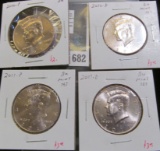 4 Kennedy Half Dollars, 2010-P, 2010-D, 2011-P & 2011-D, all BU from Mint Sets, group value $11