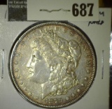 1879 Morgan Dollar, AU toned, value $40