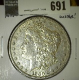 1880-O Morgan Dollar, micro O mintmark variety, XF+ with luster, value $37
