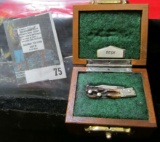 Miniature folding pocket knife, in wooden felt-lined presentation box, made and signed by Wayne Beck