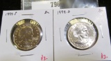 2 Susan B Anthony Dollars, 1999PD, both BU from Mint Package cello, value for pair $6