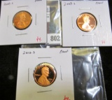 3 Proof Lincoln Cents, 2001-S, 2007-S & 2010-S, group value $12
