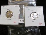2 Proof 90% Silver Roosevelt Dimes, 1957 & 1958, value for pair $10