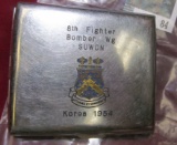 Stainless Steel Cigarette Case, engraved 8th Fighter Bomber Wg SUWON Korea 1954, Korean War era vete