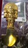 Ornate Mexican Incan or Aztec ornamental / ceremonial blade, stamped GOLD PLATED, 65 grams